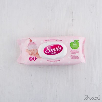 Салфетки влажные гипоаллергенные для новорожденных, Smile Baby, 72шт.