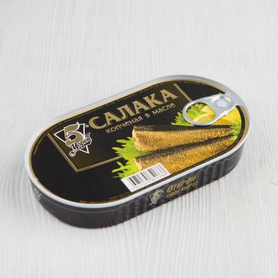 Салака копченая в масле, 5 Морей, 175г