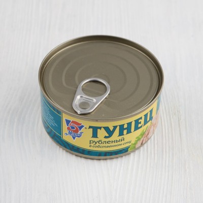 Тунец рубленый в собственном соку, 5 Морей, 185г