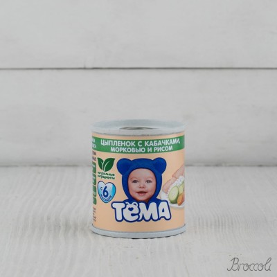 Пюре Тема цыпленок/кабачок/морковь/рис с 6 мес, 100г