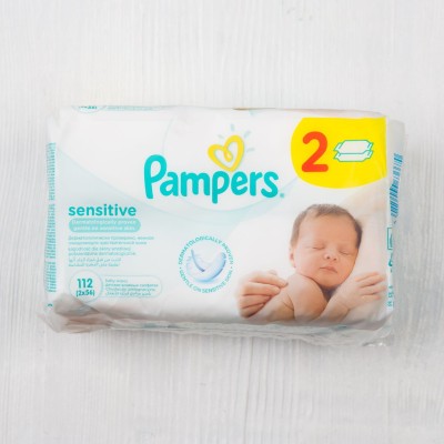Салфетки влажные детские Pampers Sensitive, сменный блок 2х56шт.