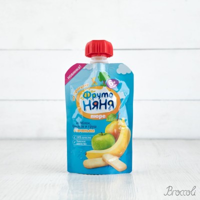 Пюре из яблок, бананов, груш и печеньем с 6 мес (пауч), ФрутоНяня, 90г