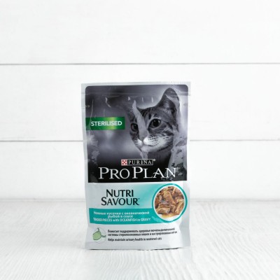 Корм Proplan Nutri Savour для стерилизованных кошек, с океанической рыбой в соусе, 85г
