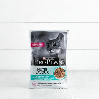 Корм Proplan Nutri Savour для взрослых кошек с чуствительным пищеварением, с океанической рыбой, 85г